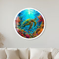 Vibrant Coral Sea Turtle with white frame