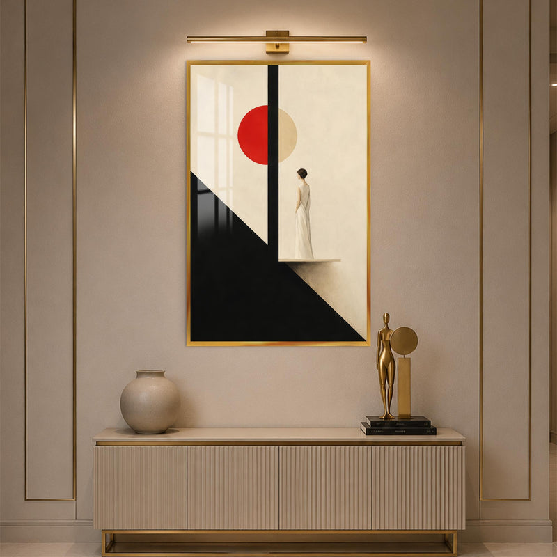 Woman Beneath The Red Sun with gold frame