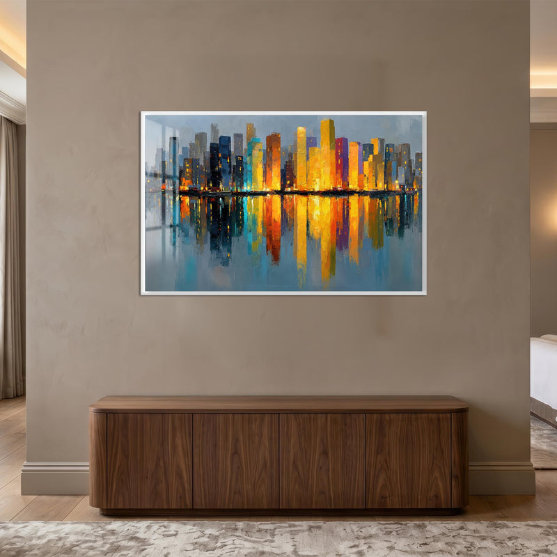 Golden City Reflections with white frame
