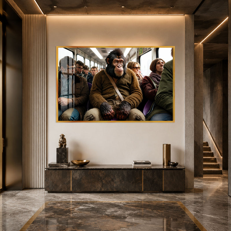 Chimpanzee Train Commuter with gold frame