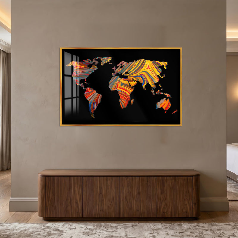 Marbled World Map with gold frame