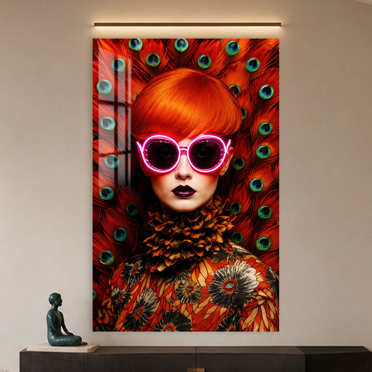 Peacock Neon Muse in a modern room