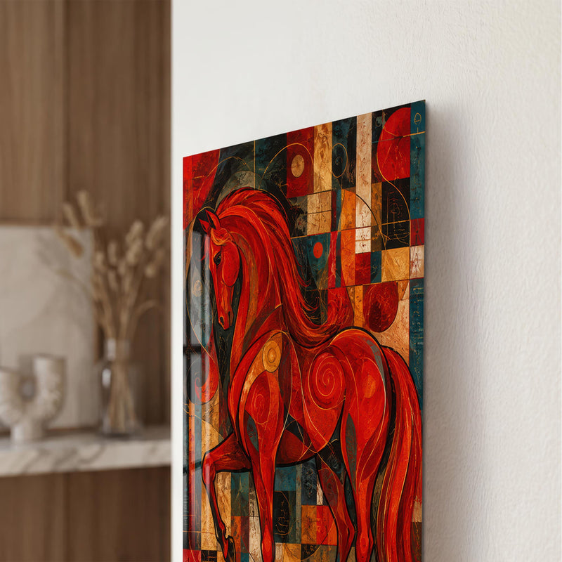 Artronauts Glass Print Scarlet Mosaic Horse Glass Wall Art