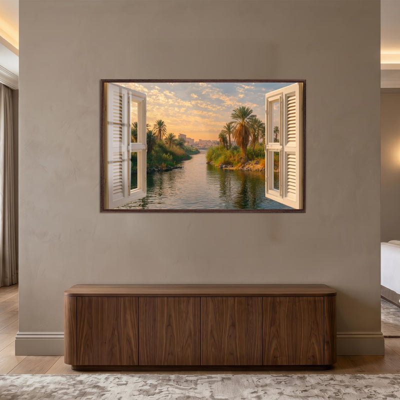 Palm River Sunset with walnut frame