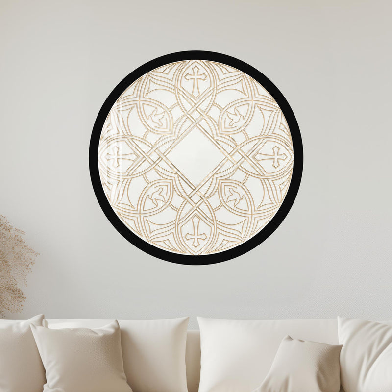 Gothic Cross And Dove Roundel with black frame