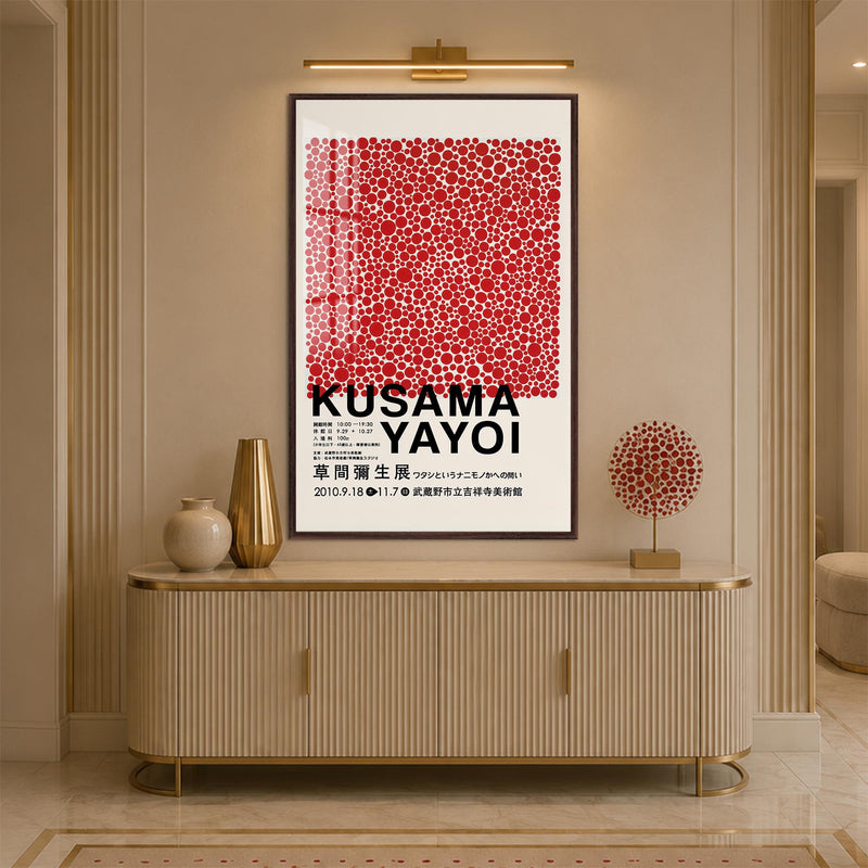 Kusama Red Dots with walnut frame