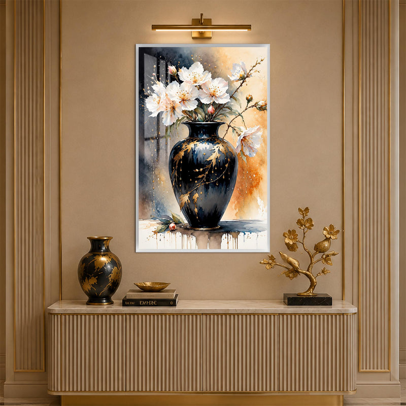 Blossoms in Black Vase with white frame