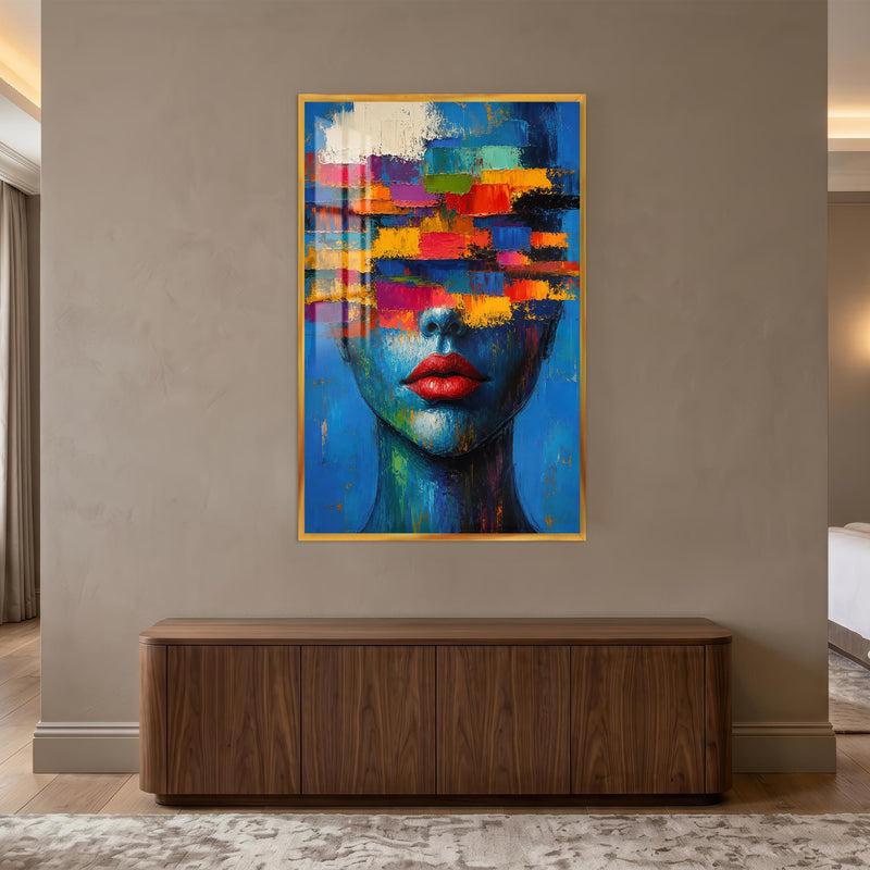 Chromatic Veil Portrait with gold frame