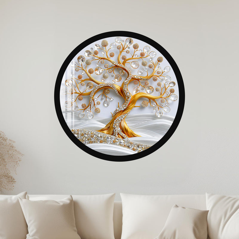 Jeweled Golden Tree with black frame