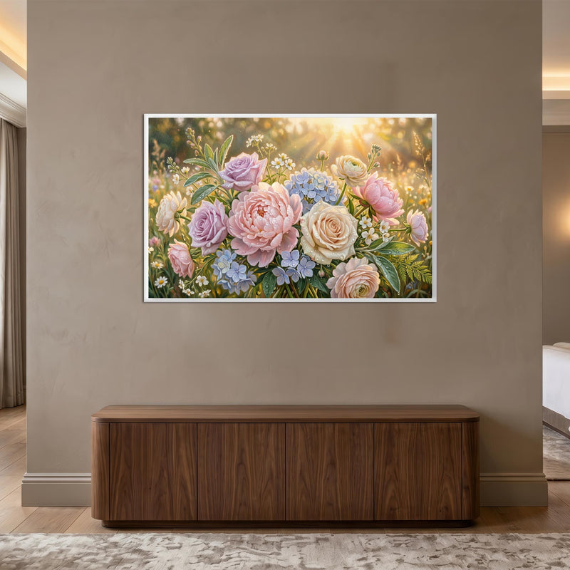 Sunlit Garden Bouquet with white frame