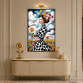 Checkered Floral Muse with walnut frame