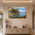 Lakeside Cabin Retreat with gold frame