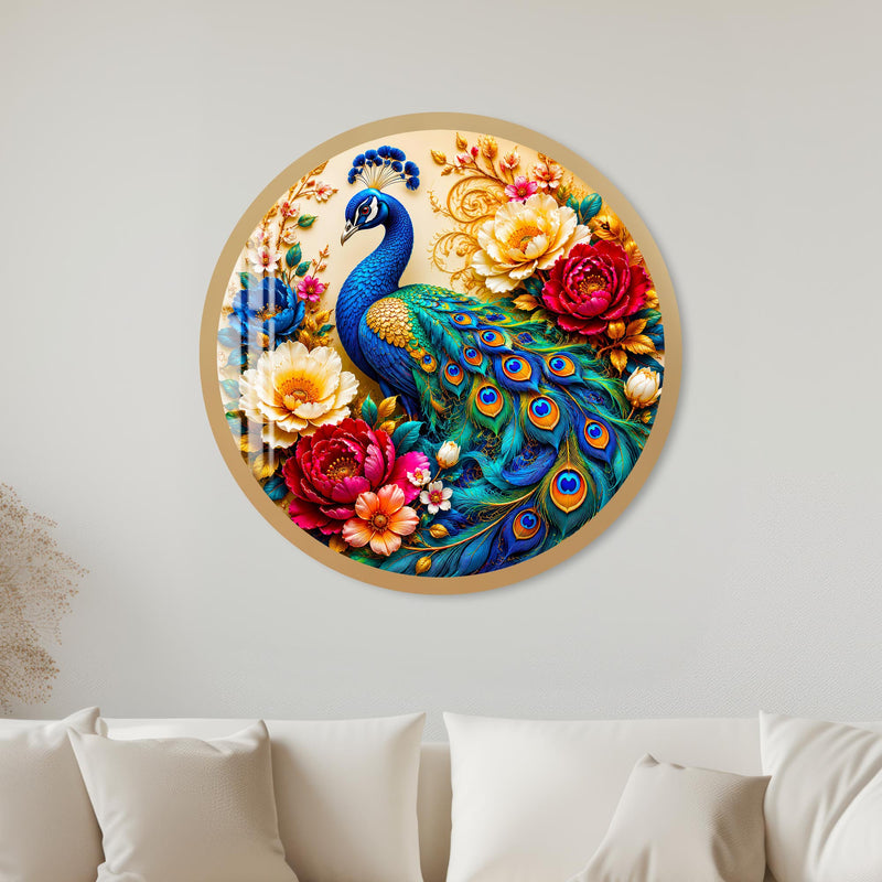 Regal Peacock Garden with gold frame