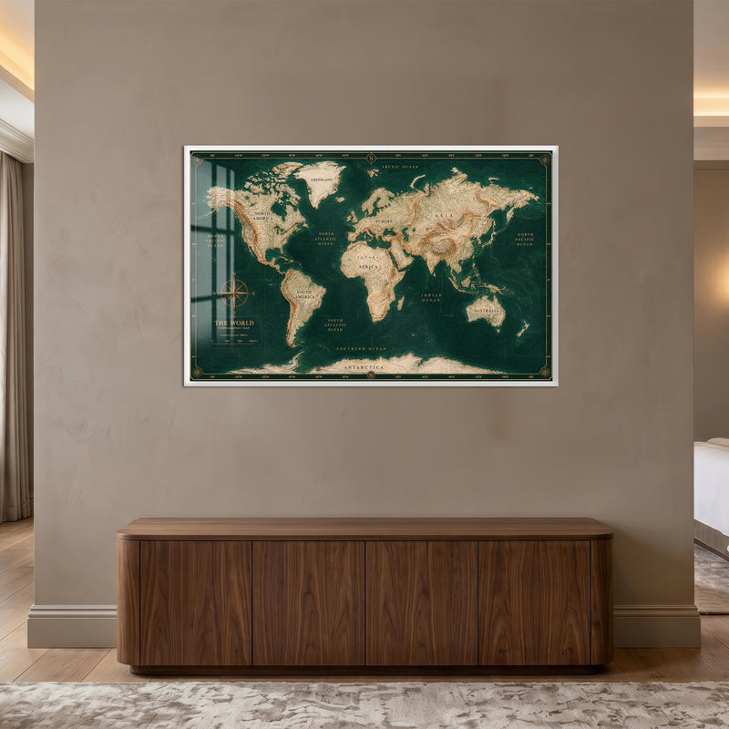 Emerald World Map with white frame