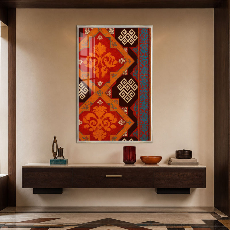 Artronauts Glass Print 12x18 cm | 4.7"x7.1" / Silver Turquoise Kilim Pattern Glass Wall Art