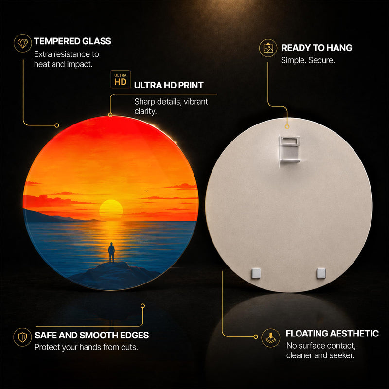 Solitary Sunset Vigil — tempered glass, ultra HD print, ready to hang