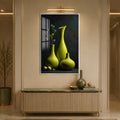 Sculptural Green Vases with silver frame