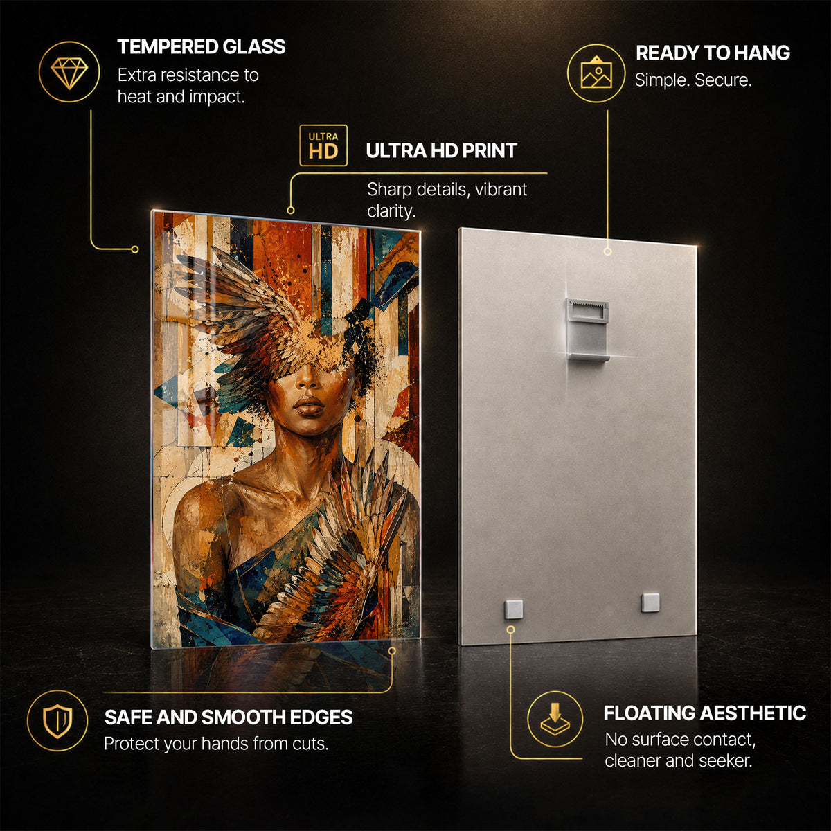 Winged Vision — tempered glass, ultra HD print, ready to hang