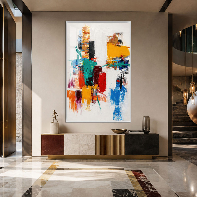 Artronauts Glass Print 12x18 cm | 4.7"x7.1" / White Chromatic City Blocks Glass Wall Art