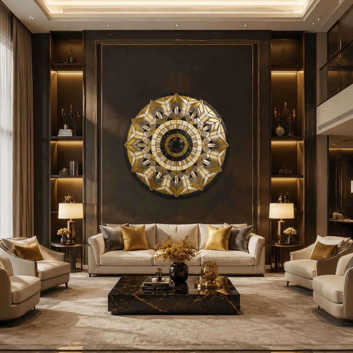 Golden Facet Mandala in a modern room