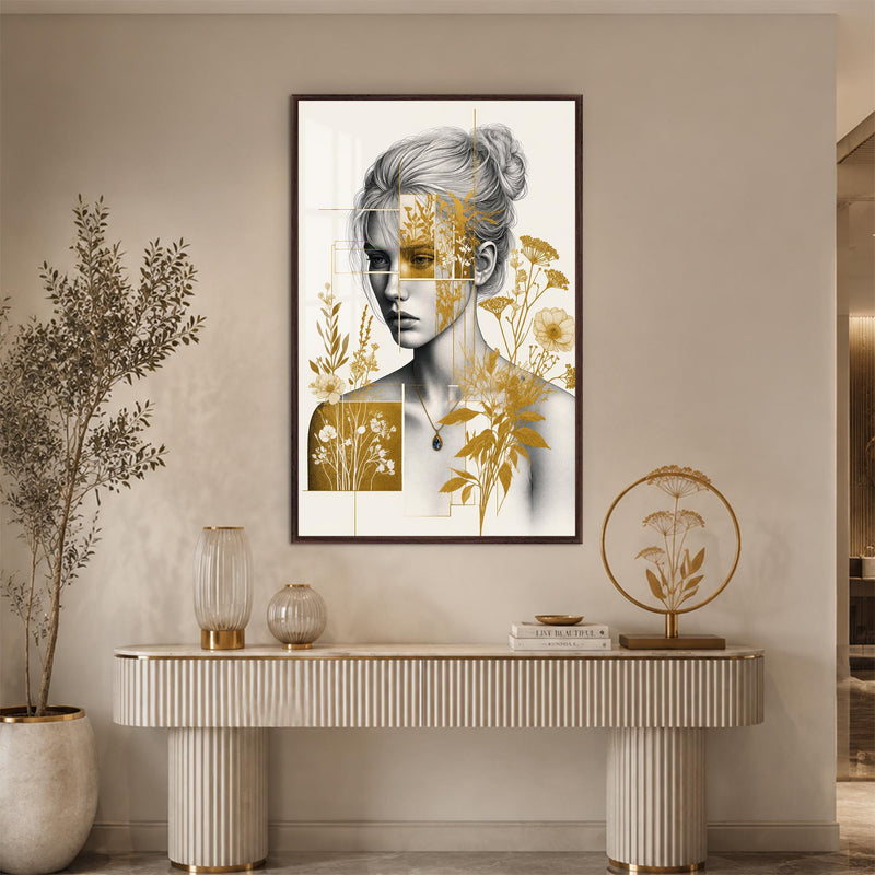 Golden Botanical Muse with walnut frame
