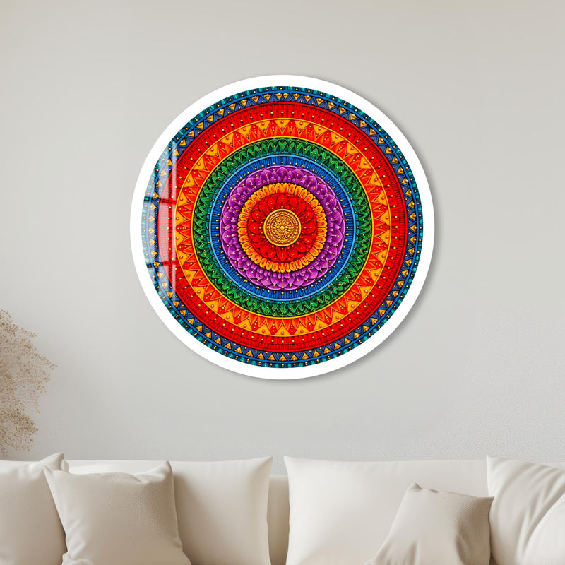 Rainbow Lotus Mandala with white frame