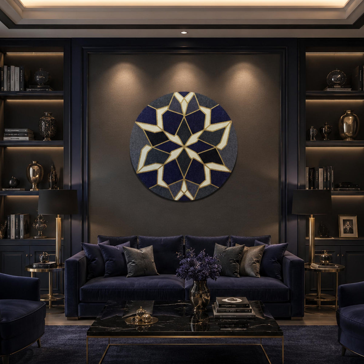 Midnight Lotus Geometry in a modern room