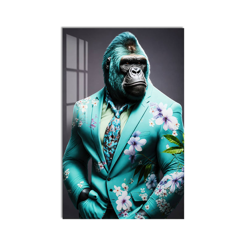 Artronauts Glass Print Turquoise Gentleman Gorilla Glass Wall Art