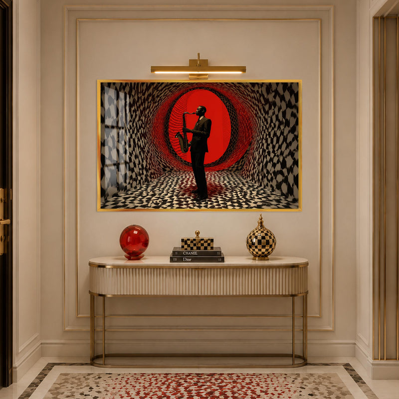 Crimson Jazz Portal with gold frame