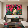 Artronauts Glass Print Woman Among Flowers Glass Wall Art