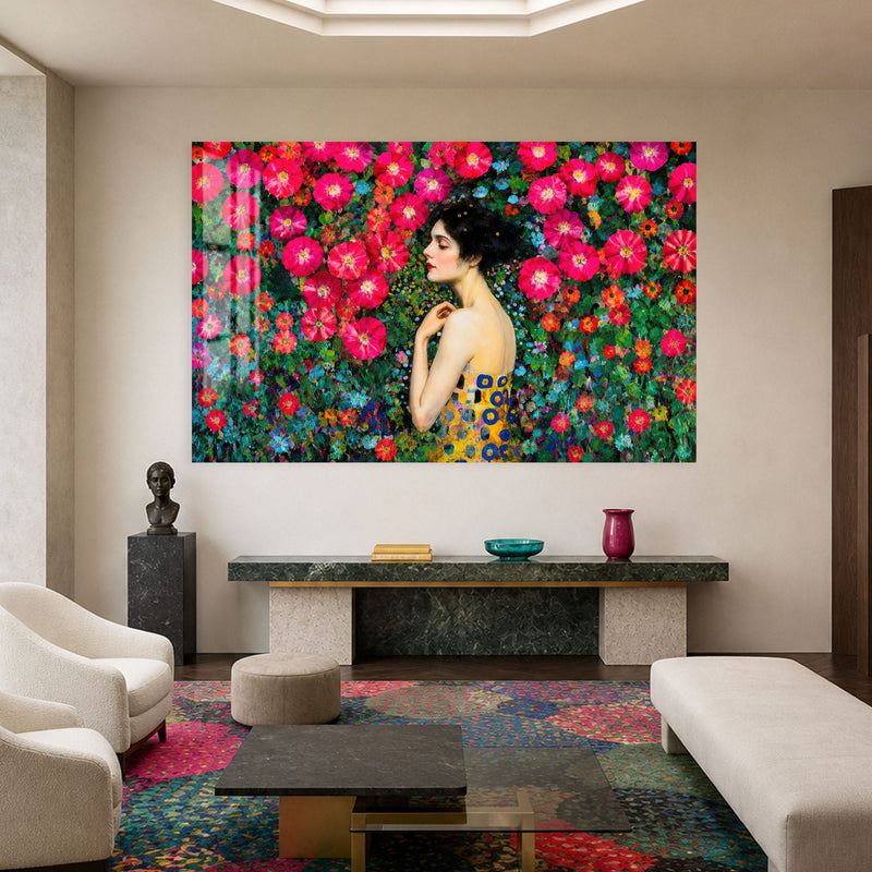 Artronauts Glass Print Woman Among Flowers Glass Wall Art