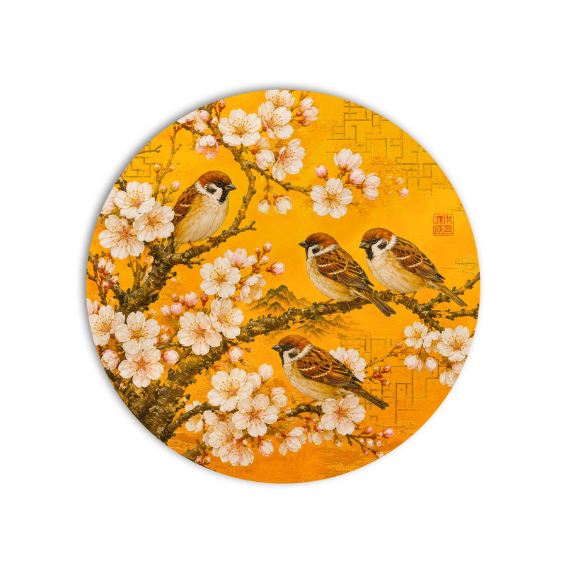 Golden Blossom Sparrows product shot on white background