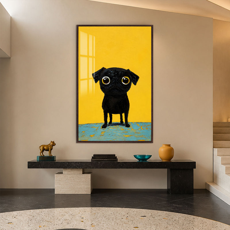 Little Black Pug with walnut frame