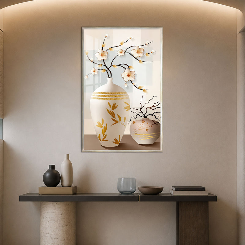 Golden Blossom Vases with silver frame