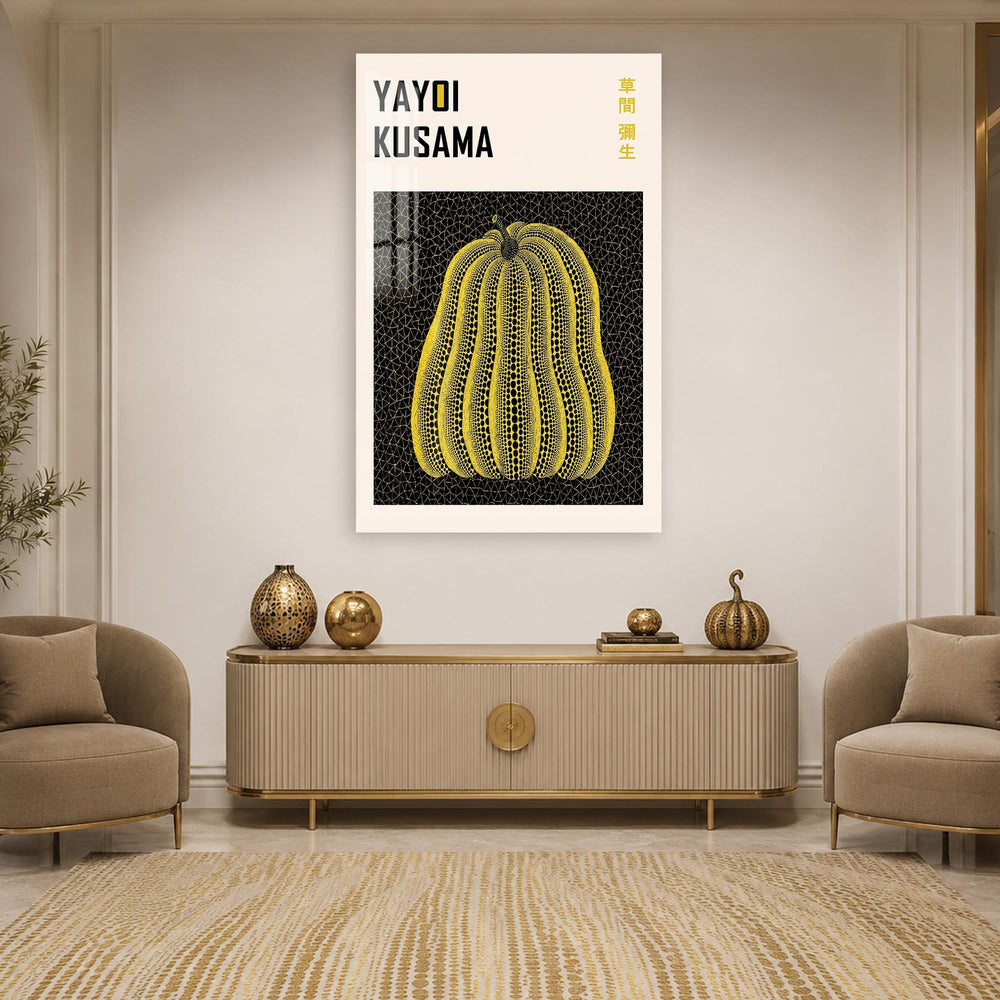 Artronauts Glass Print Dotted Yellow Pumpkin Vertical Glass Wall Art