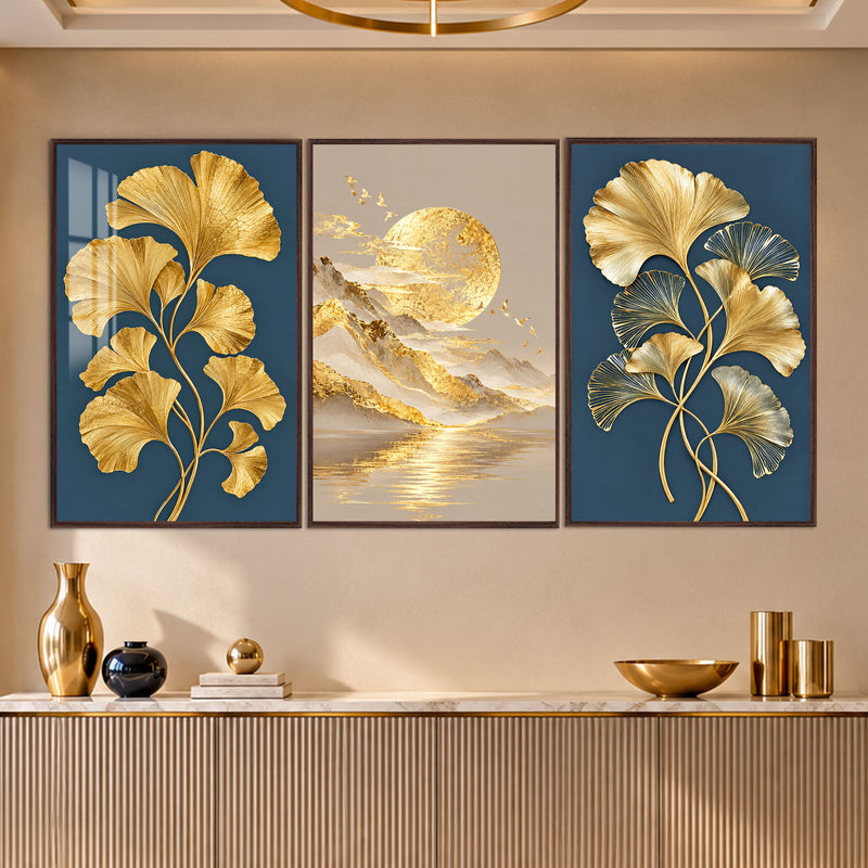 Golden Ginkgo with walnut frame
