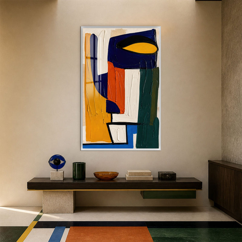 Artronauts Glass Print 12x18 cm | 4.7"x7.1" / White Primal Colour Blocks Glass Wall Art