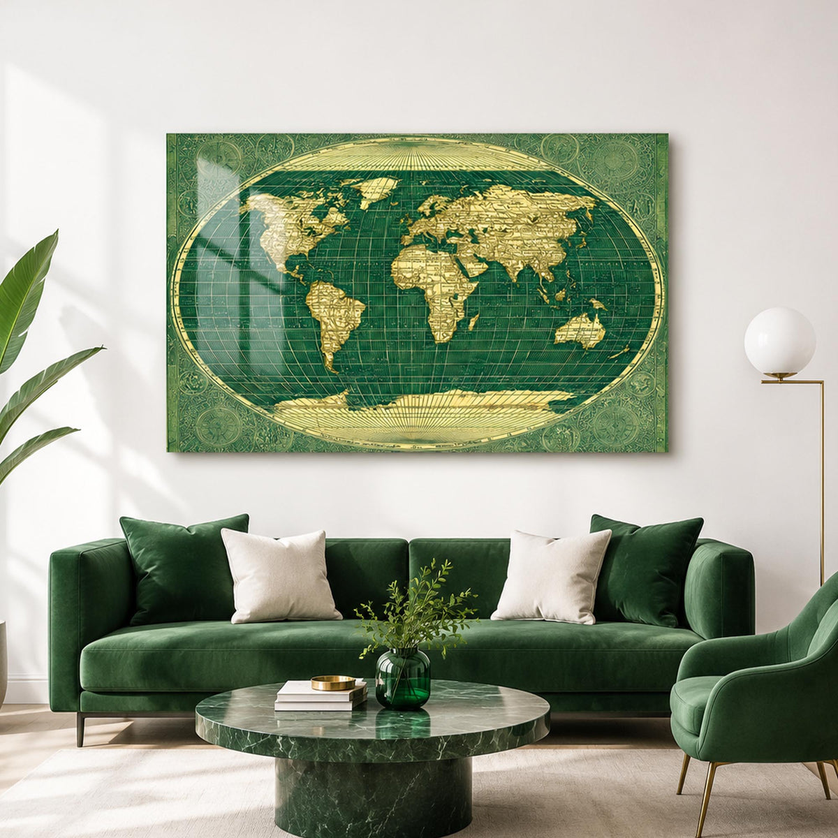 Vintage Emerald World Map lifestyle view