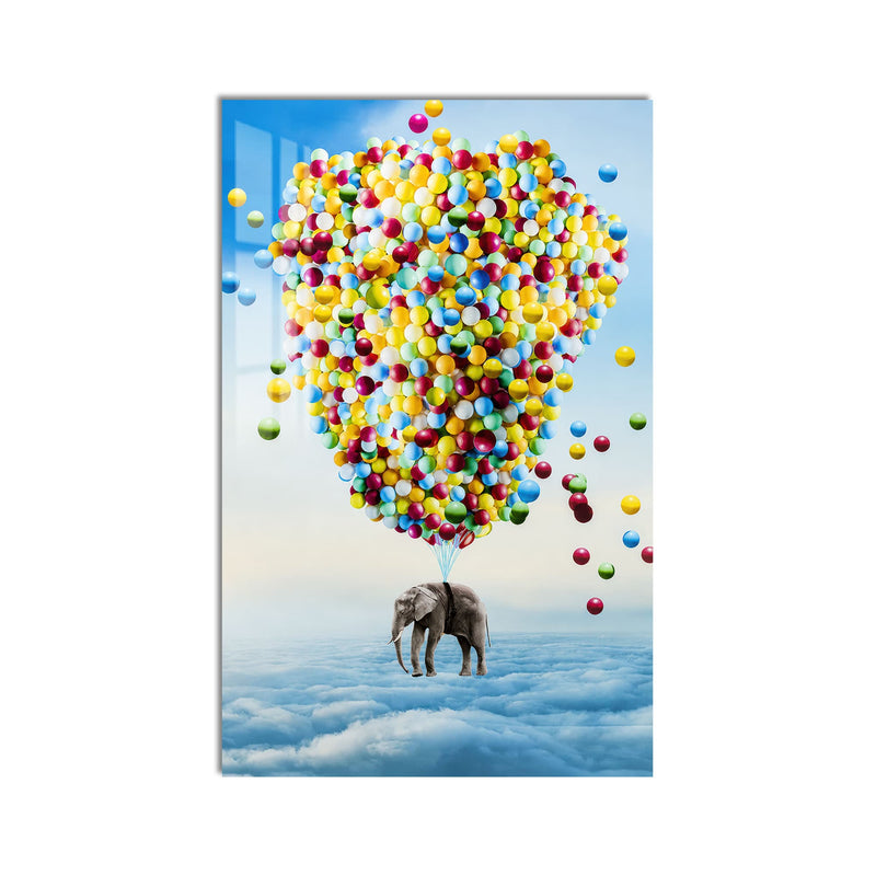 Artronauts Glass Print Elephant Balloon Adventure Glass Wall Art