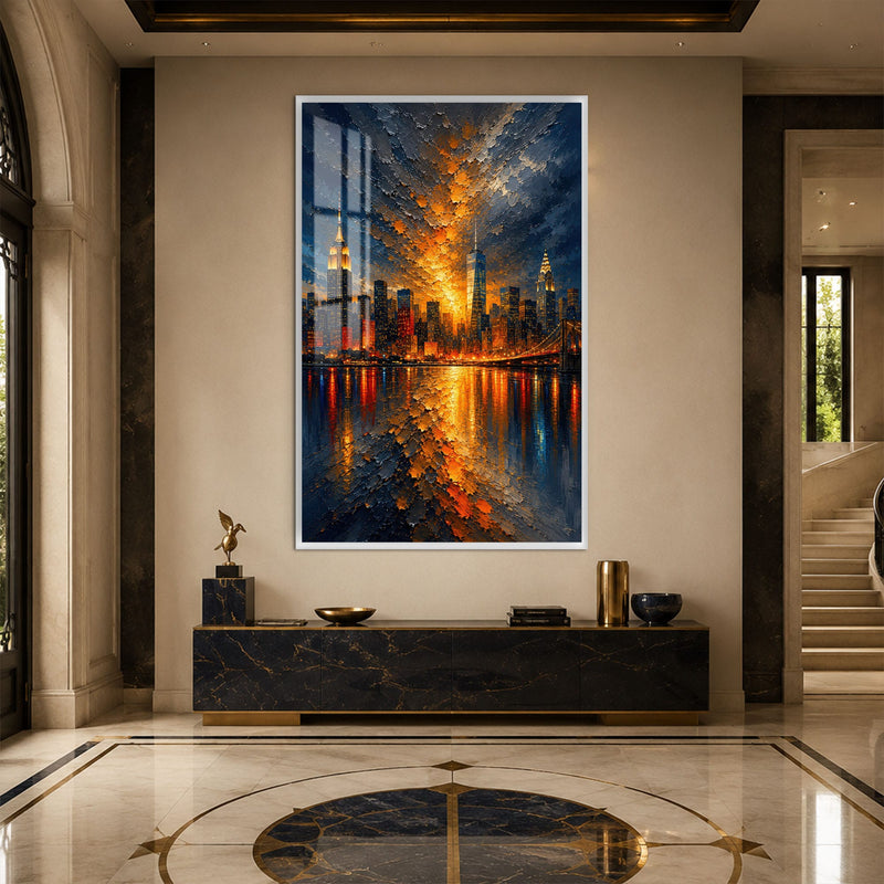 Artronauts Glass Print 12x18 cm | 4.7"x7.1" / White Manhattan Afterglow Glass Wall Art