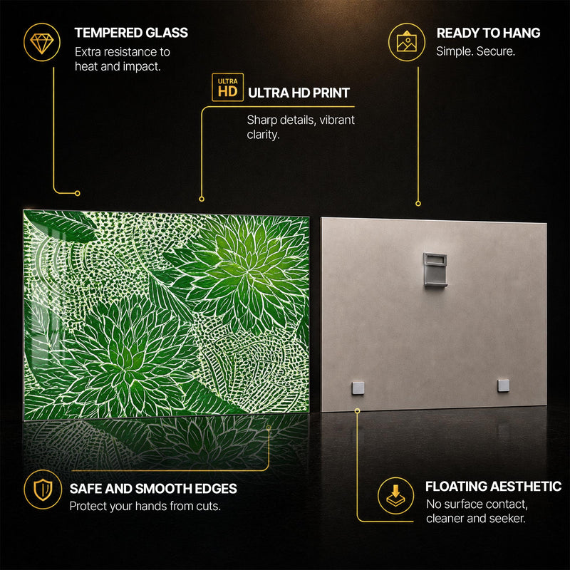 Emerald Lace Blooms — tempered glass, ultra HD print, ready to hang