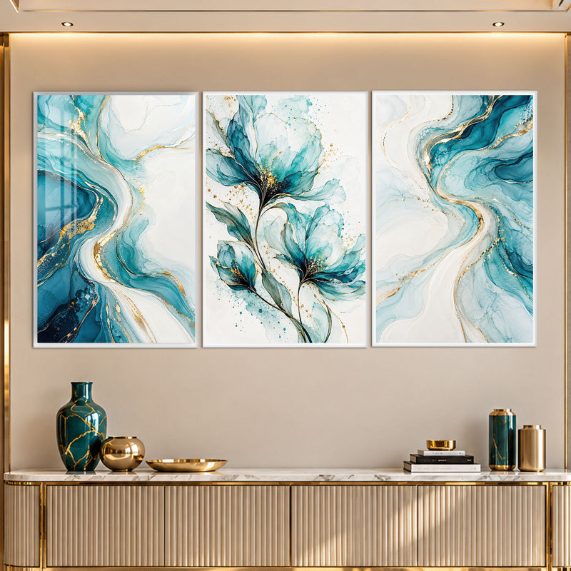 Aqua Floral with white frame
