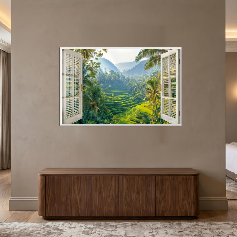 Tropical Terrace View with white frame