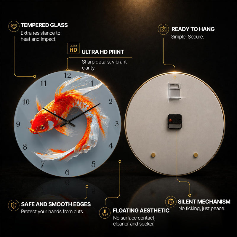 Elegant Koi Fish — tempered glass, ultra HD print, ready to hang