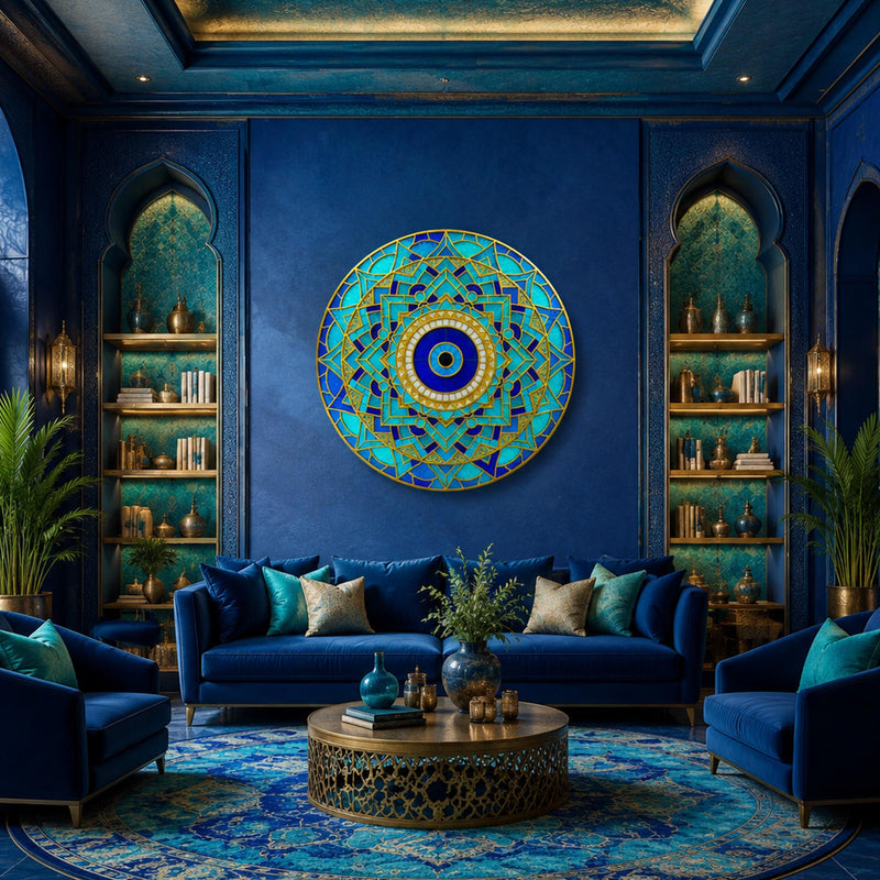 Blue Gold Evil Eye Star Mandala lifestyle view
