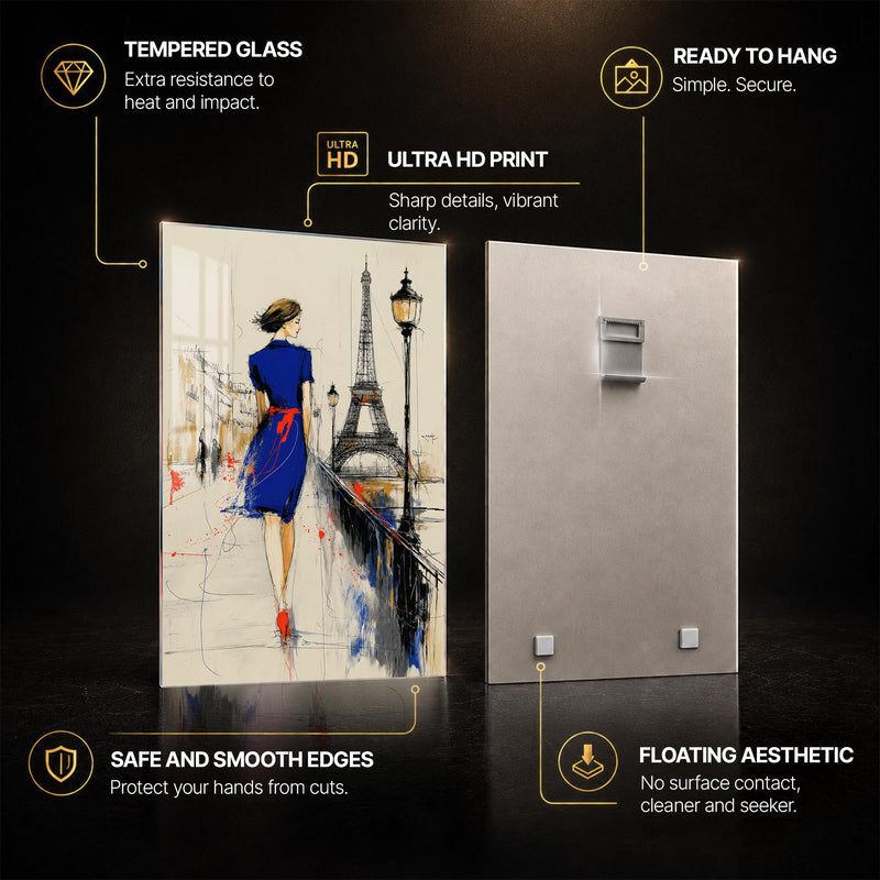 Parisian Blue Elegance — tempered glass, ultra HD print, ready to hang
