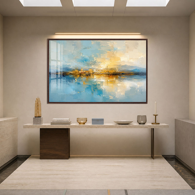Golden Horizon Reflections with walnut frame