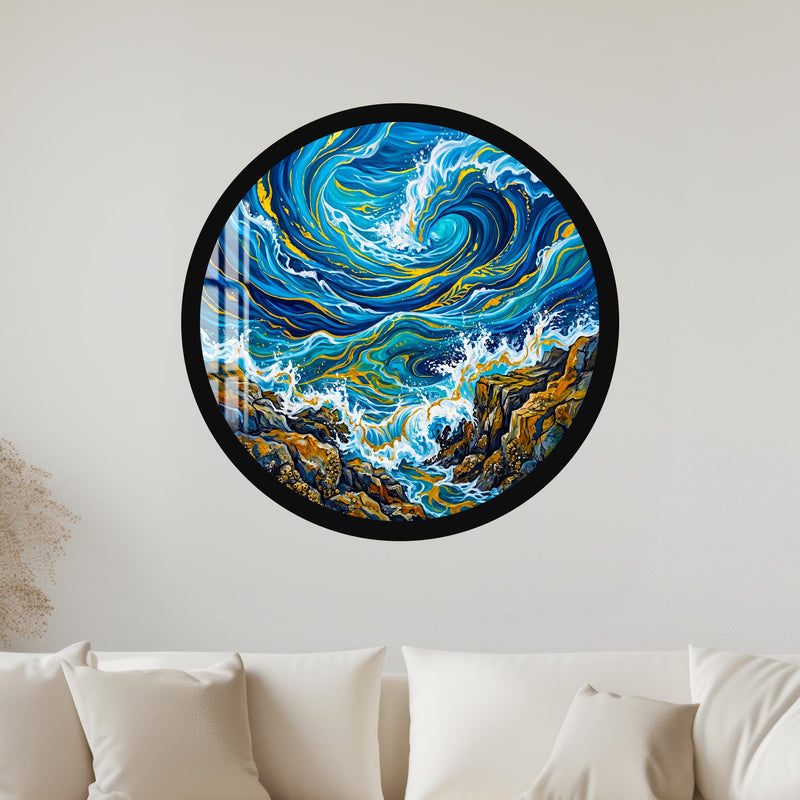 Gilded Ocean Vortex with gold frame