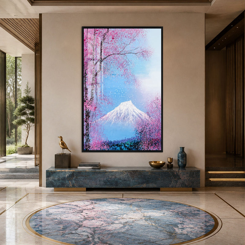Artronauts Glass Print 12x18 cm | 4.7"x7.1" / Black Blossoms Beneath The Peak Glass Wall Art