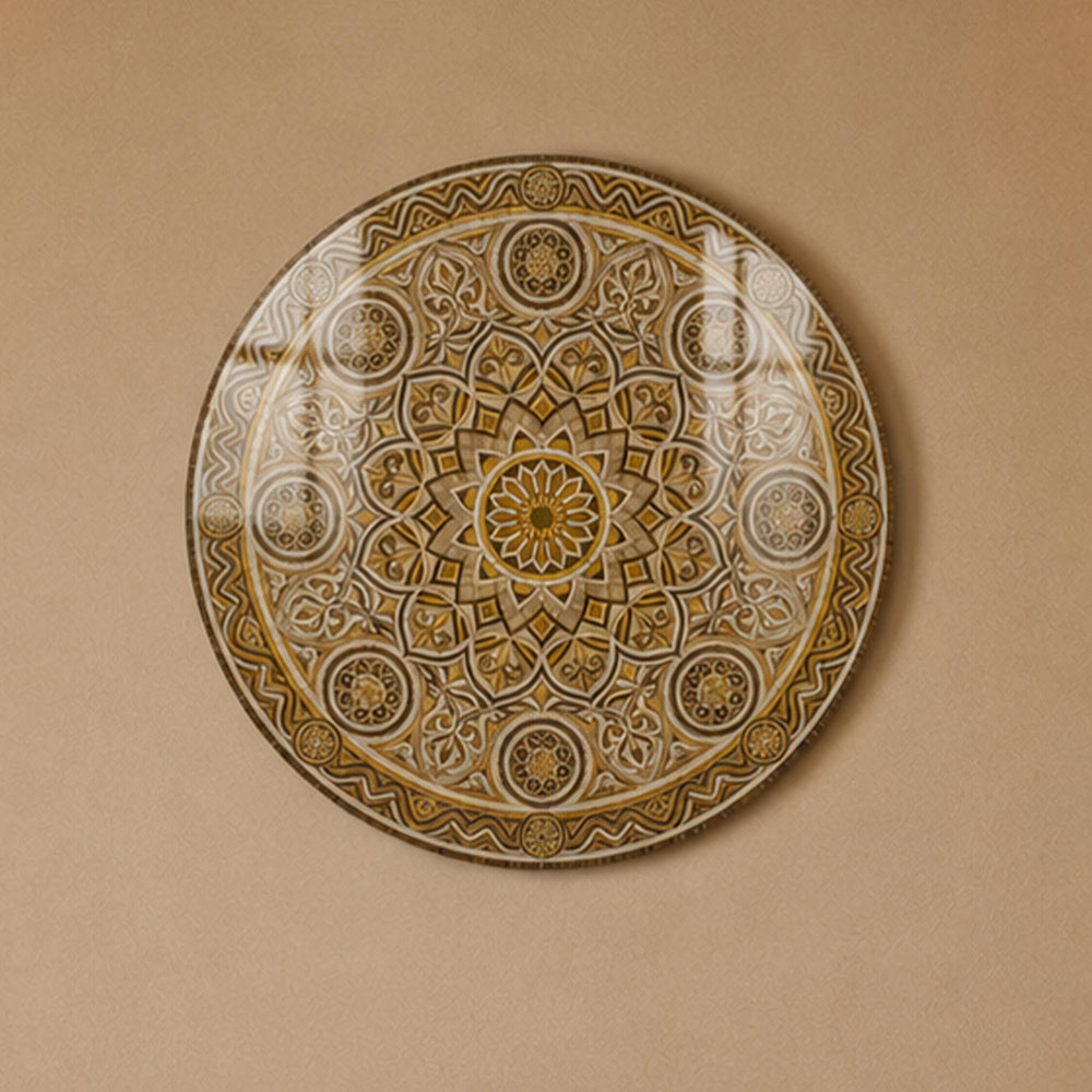 Golden Ivory Mandala — tempered glass, ultra HD print, ready to hang